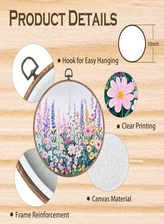 Tzhim Colorful Flower Round Wall Art Decor, Spring Wildflowers Hanging Wall Art Canvas Framed, Watercolor Floral Botanical Wall Sculptures for Home Bedroom Living Room Office Decor, 10x10in - Image 2